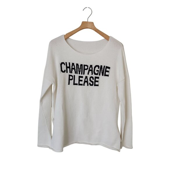 Champagne Please White Knit Cottom Sweater Comfy Cozy Casual Beach Party Cute - Picture 2 of 8